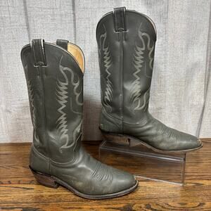Nocona 10807 Men’s 9D Gray Leather Cowboy Boots USA Made Western Flame Stitch